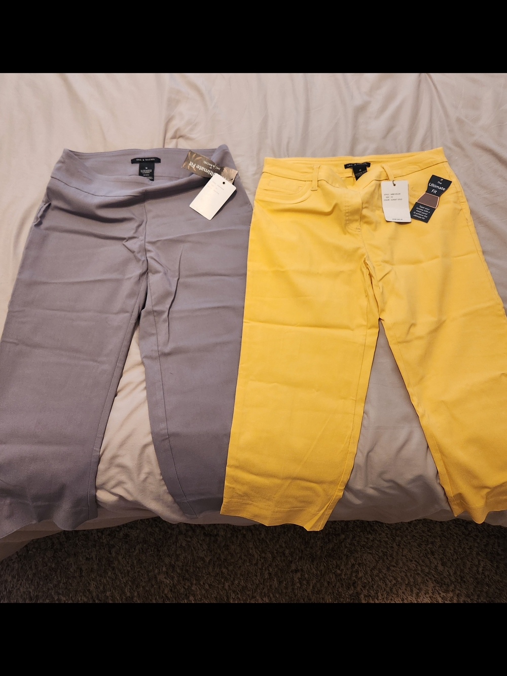 Casual Stretch Capri Pants in Yellow and Light Gray
